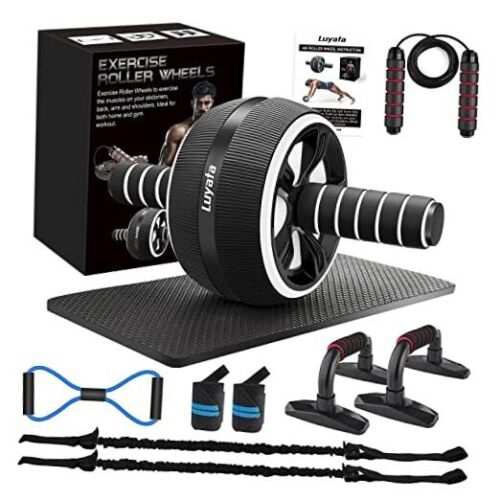 Ab Roller Wheel, 10-In-1 Ab Exercise Wheels Kit with Resistance Bands, Black