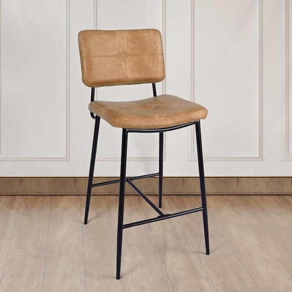 Blackburn Mid-Century Modern Cognac Faux Leather Counter Stool with Black Metal Frame (Set of 2)