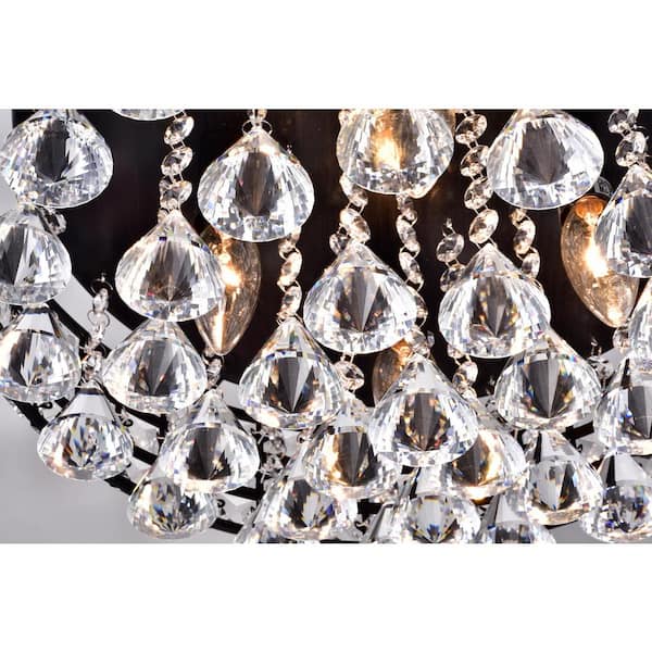 Alyvia 15 in. 4-Light Modern Antique Black Glam Drum Crystal Flush Mount