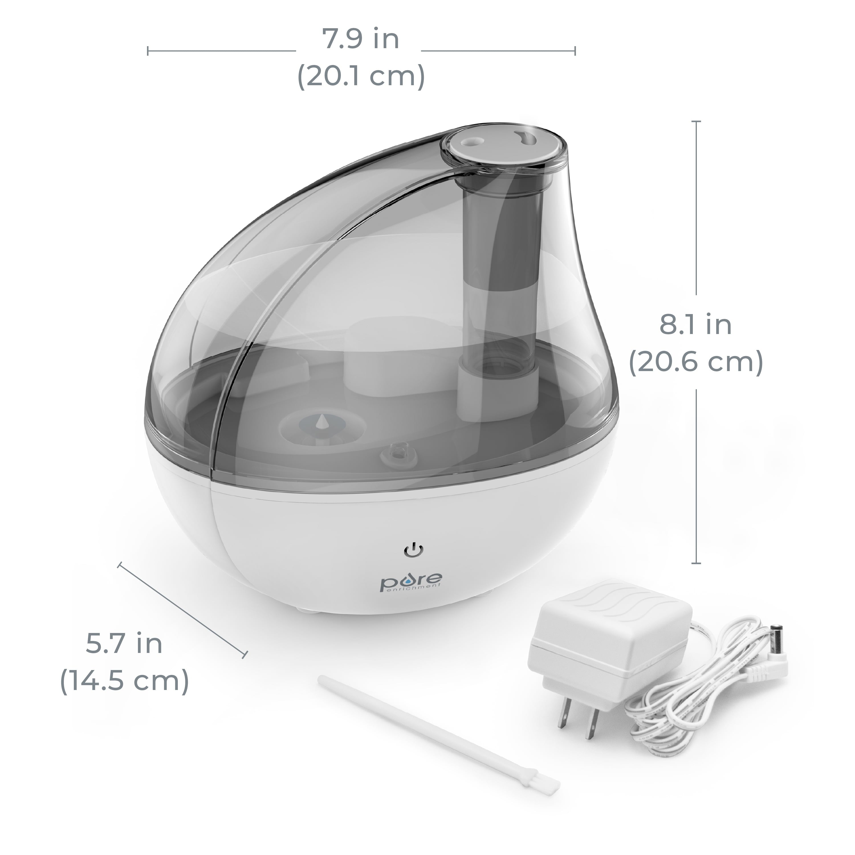 Pure Enrichment® MistAire™ Silver Ultrasonic Cool Mist Humidifier - Lasts Up to 25 Hours, Whisper-Quiet Overnight Operation, 360° Mist Nozzle, Easy-Fill Tank, & Auto Safety Shut-Off