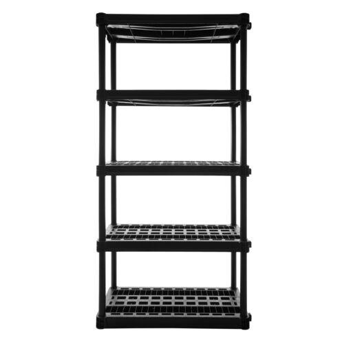 5-Shelf Heavy Duty Plastic Storage Shelves, 73” x 36” x 18”, 750lb Capacity.
