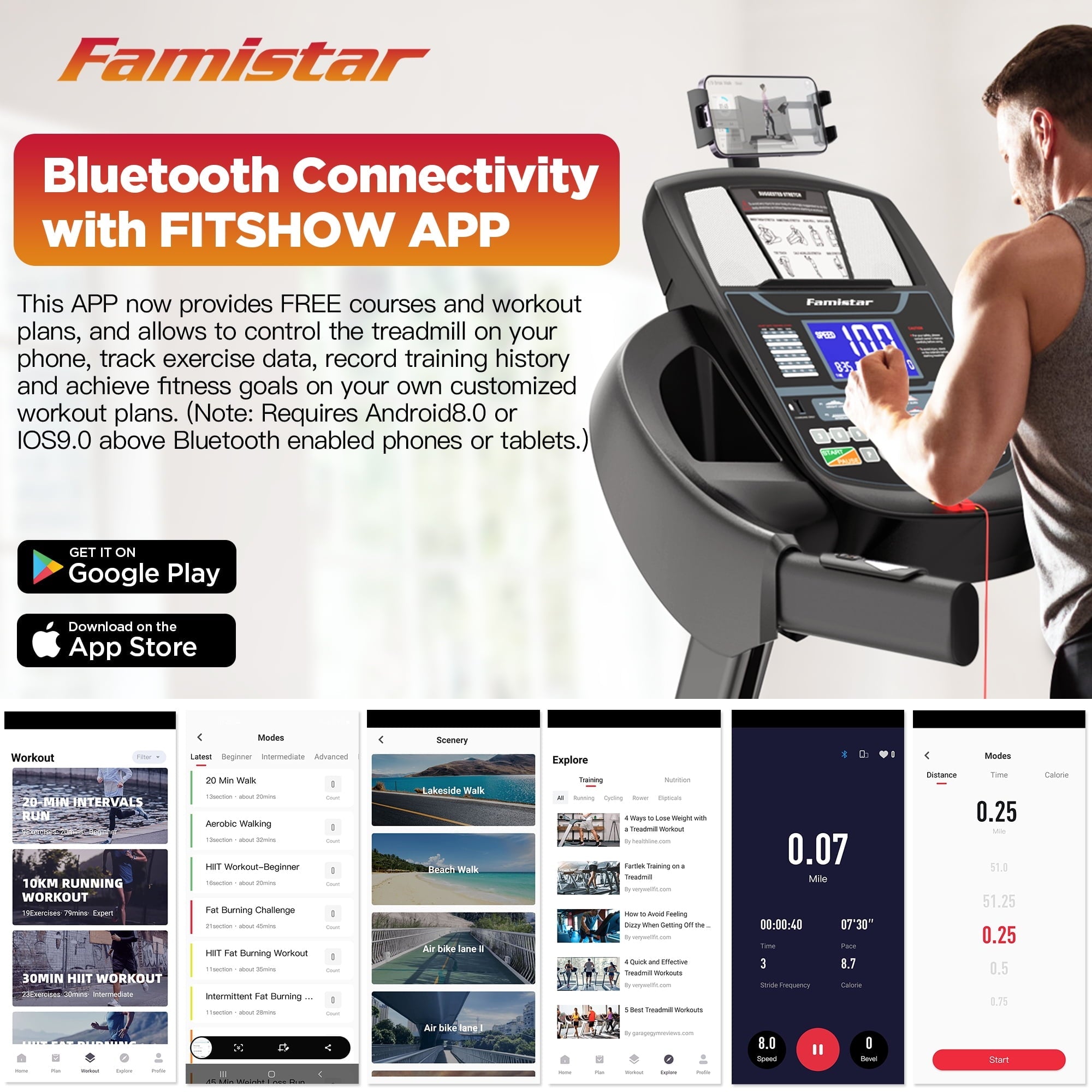 Famistar 4.5HP Folding Treadmill Clearance for Home with 15 Auto Incline, Smart APP, 300lbs, HiFi Bluetooth Speakers, 64 Programs, 10MPH Speed, Foldable EleTreadmill Running Machine, Knee Strap Gift