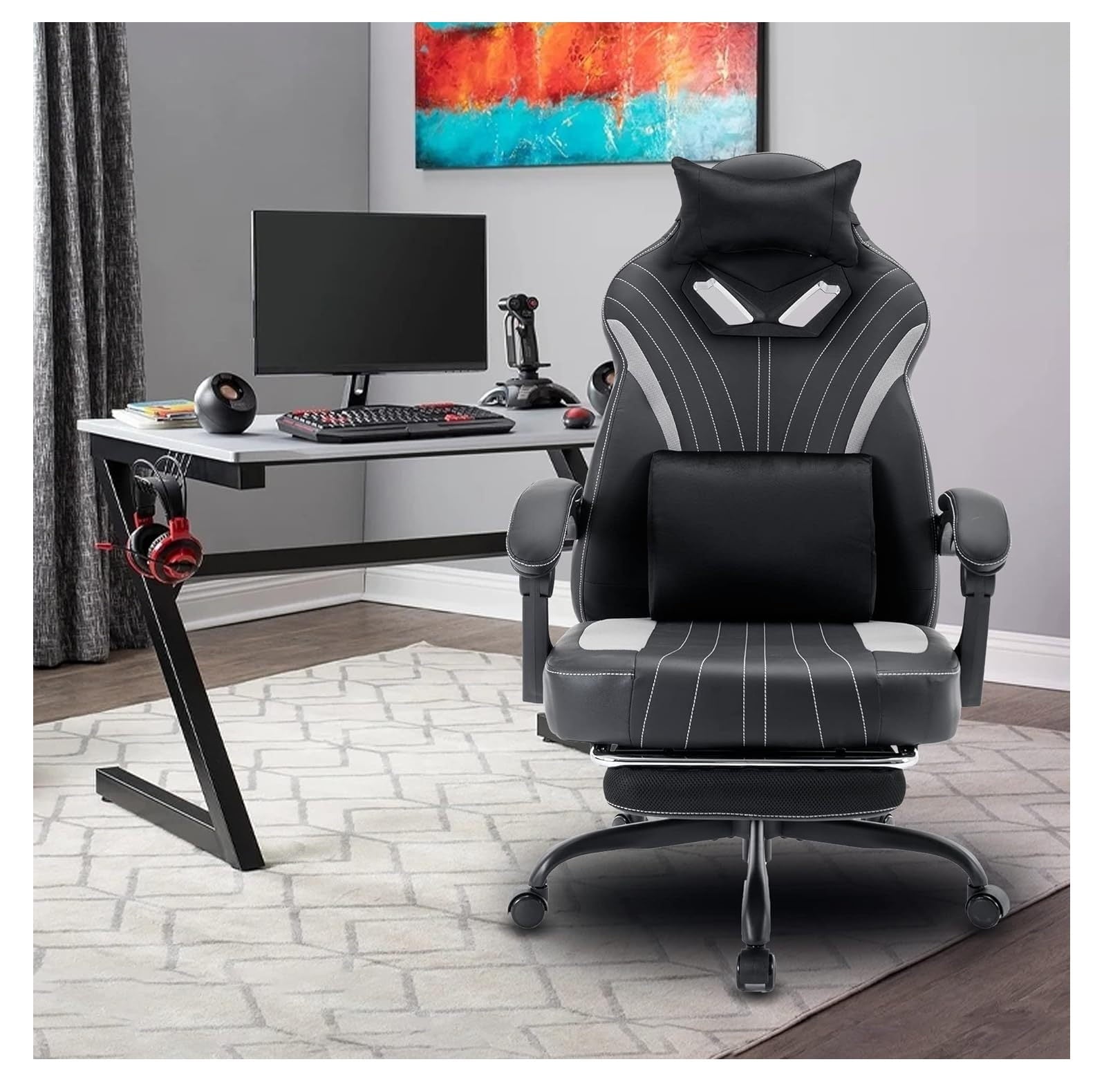 Ergonomic Gaming Chair Big and Tall Gaming Chair for Heavy People 360 Degree Swivel and Height Adjustment with Lumbar Support and Headrest Computer Gaming Chair with Footrest 450lbs