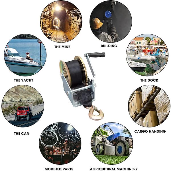 1600 lbs. 2 in. W 32.8 ft. Manual Hand Strap Winch