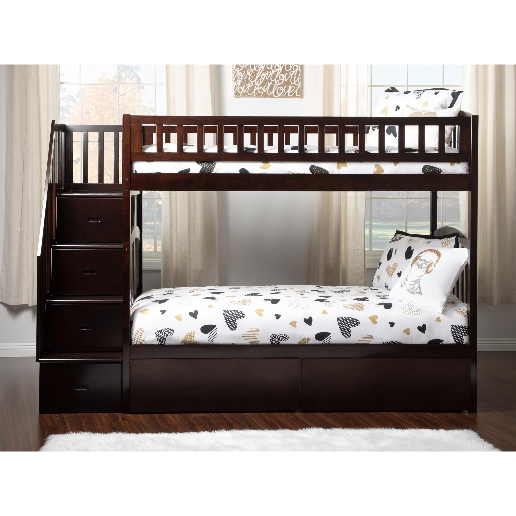 Westbrook Staircase Bunk Twin over Twin with 2 Urban Bed Drawers in Espresso
