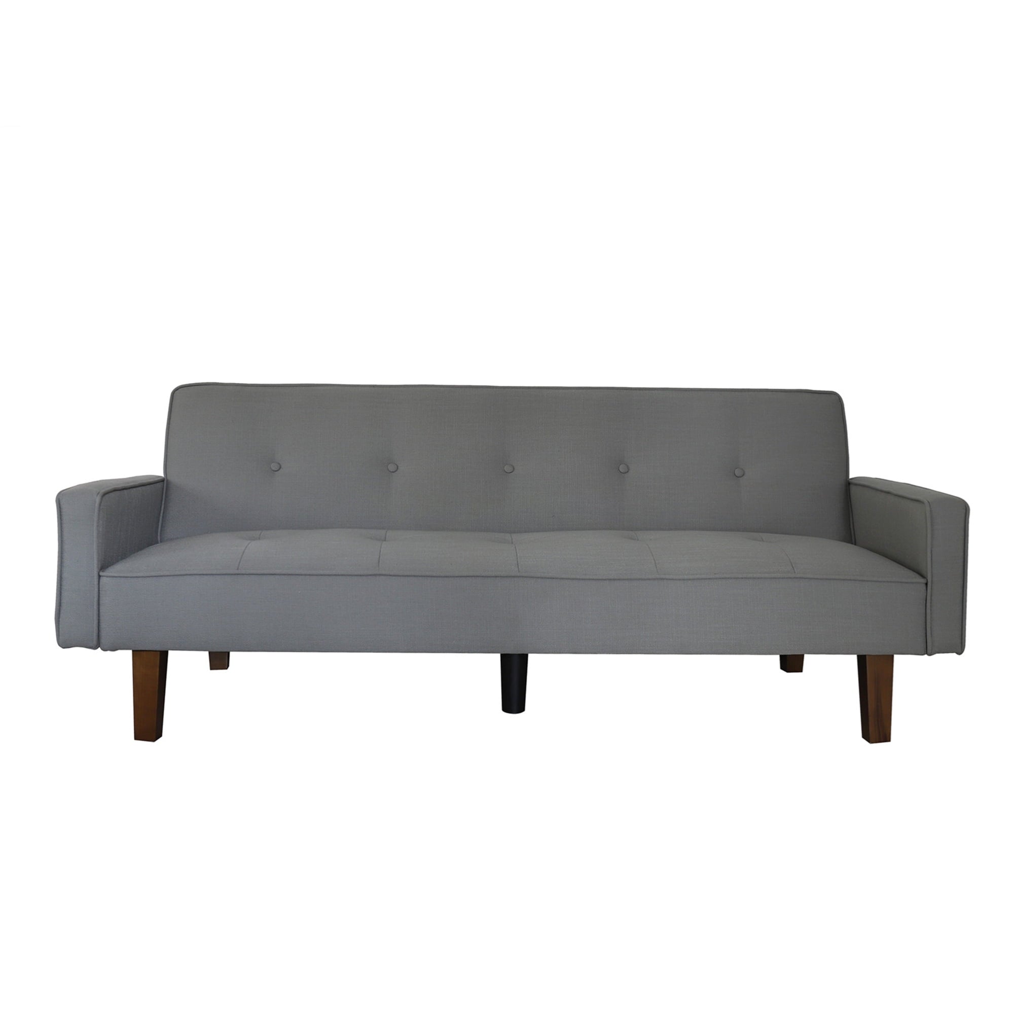 Aukfa Linen Square Arm Futon Convertible Sofa Bed for Home Office, Tufted Back, Gray
