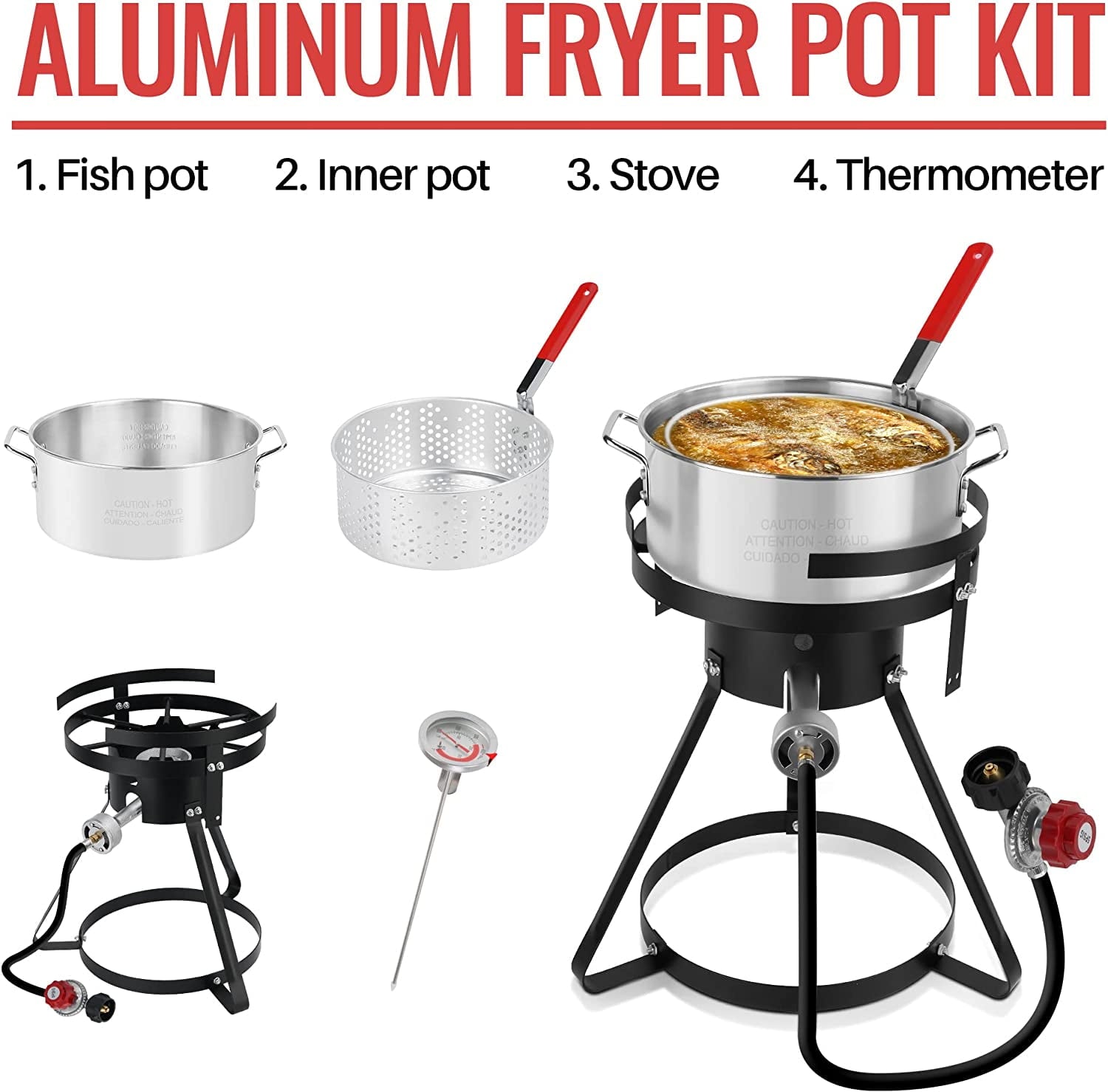 Lafati Aluminum Fish Fryers Set, Cooking Propane Seafood Boiler Steamer Kit with Crawfish Cooker Pot Basket 50000 BTU Gas Burner Heavy Duty Steel Frame 10 Quart Aluminum Stock Pot
