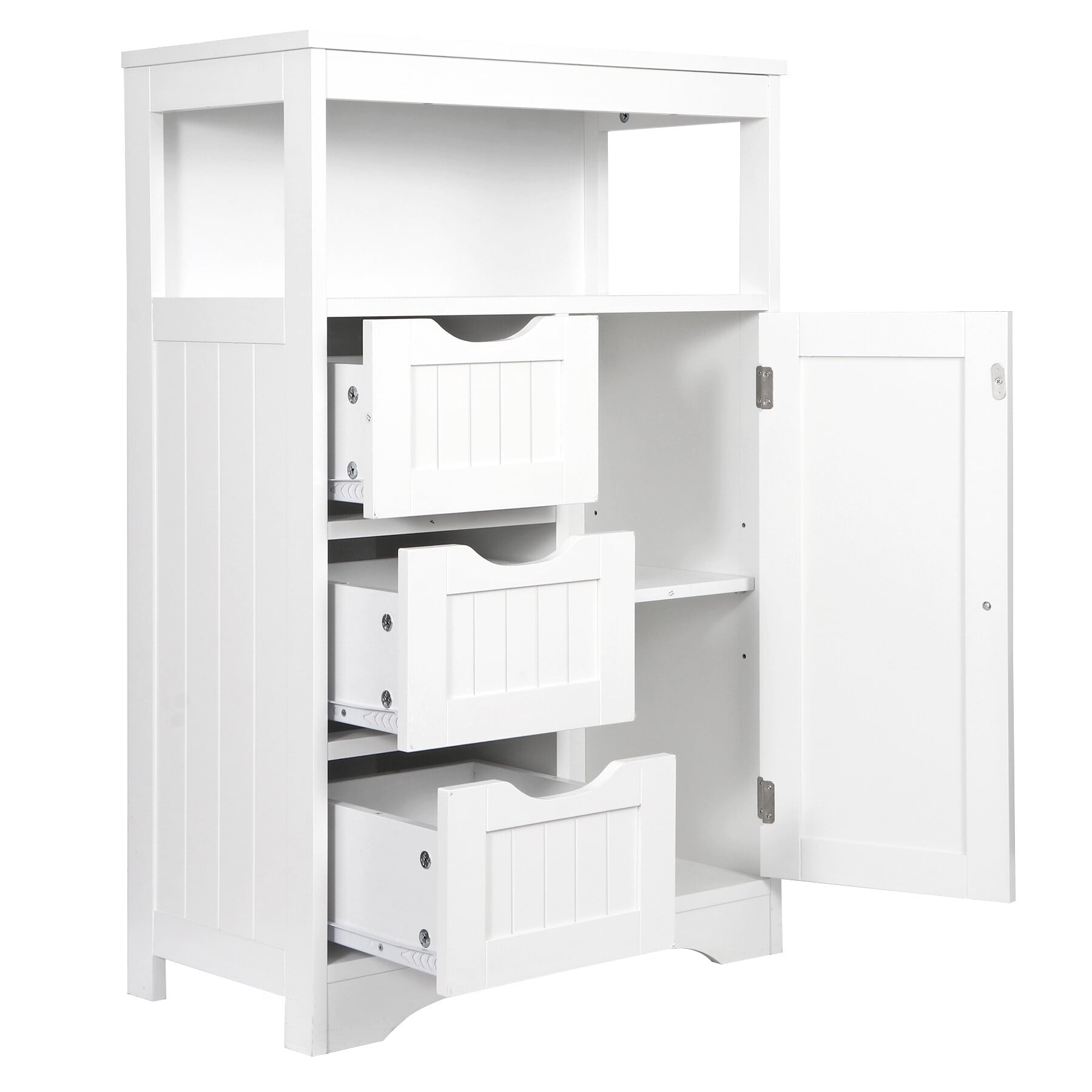 ZENY Bathroom Floor Cabinet, Free Standing Storage Cabinet with 3 Drawers and Adjustable Shelf, Modern Cupboard for Home Living Room Office, White