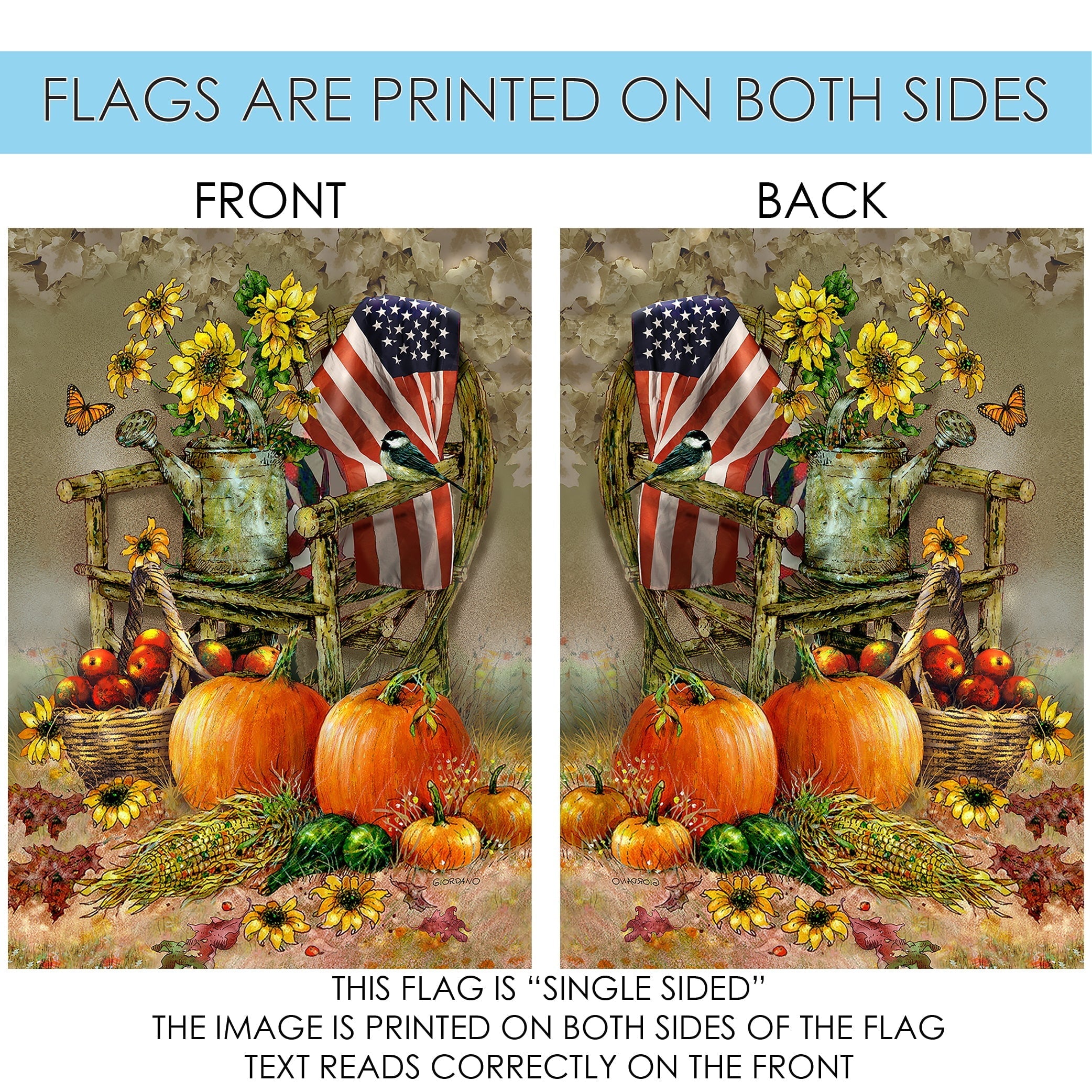 Toland Home Garden Autumn Chair Harvest Fall Flag Double Sided 12x18 Inch