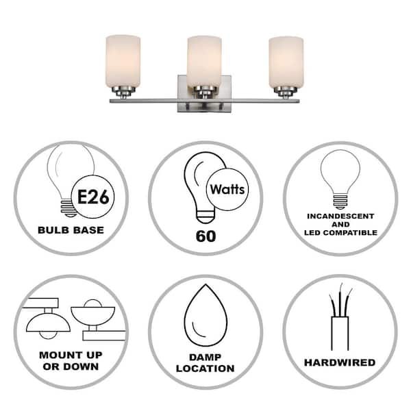 Mod Pod 22 in. 3-Light Polished Chrome Bathroom Vanity Light Fixture with Frosted Glass Cylinder Shades