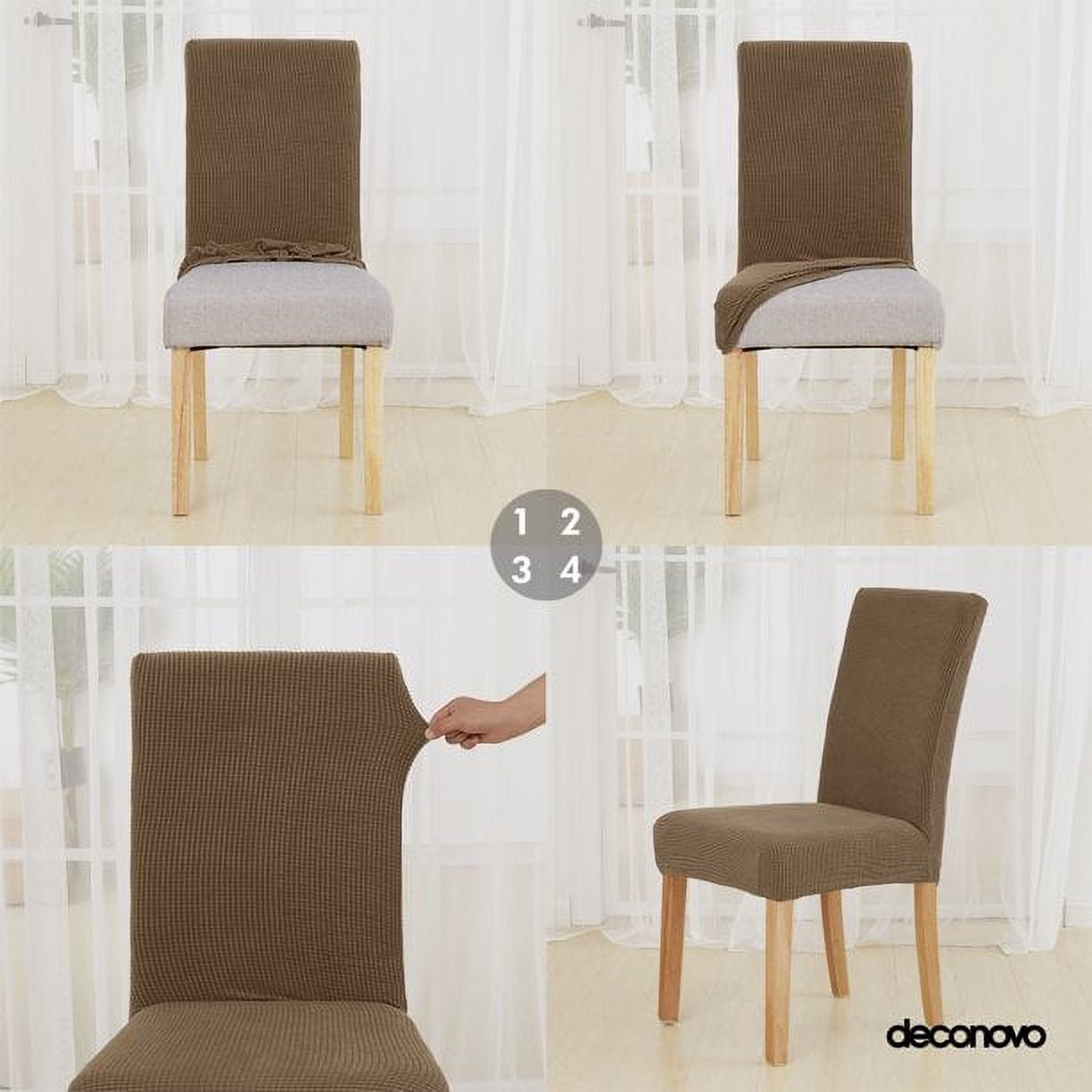Deconovo Solid Chair Covers Jacquard Seat Covers Super Soft Seat Slipcovers Set of 4, Light Brown