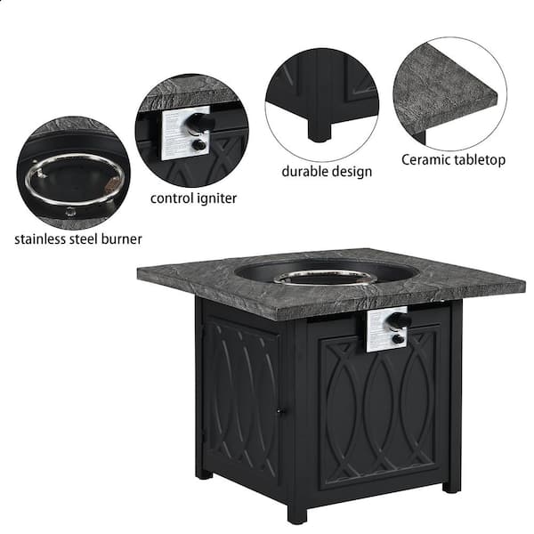 32 in. Metal 50,000 BTU Propane Fire Pit Table Patio Gas Fire Pit with Lid and Lava Rock