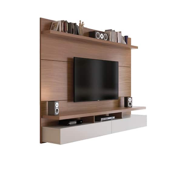City 87 in. Off-White and Maple Cream Composite Floating Entertainment Center Fits TVs Up to 80 in. with Wall Panel