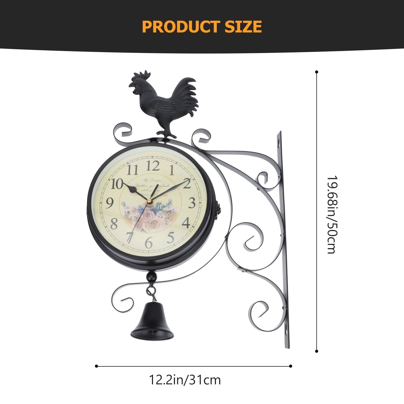 Homemaxs 1Pc Wall Clock Wall Hanging Clock Iron Art Hanging Clock Double Sided Clock