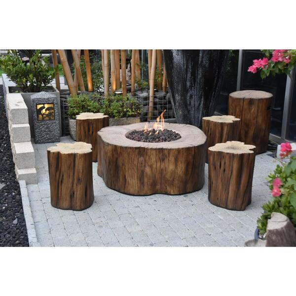 Manchester 42 in. x 39 in. x 17 in. Irregular Round Concrete Propane Fire Pit Table in Redwood