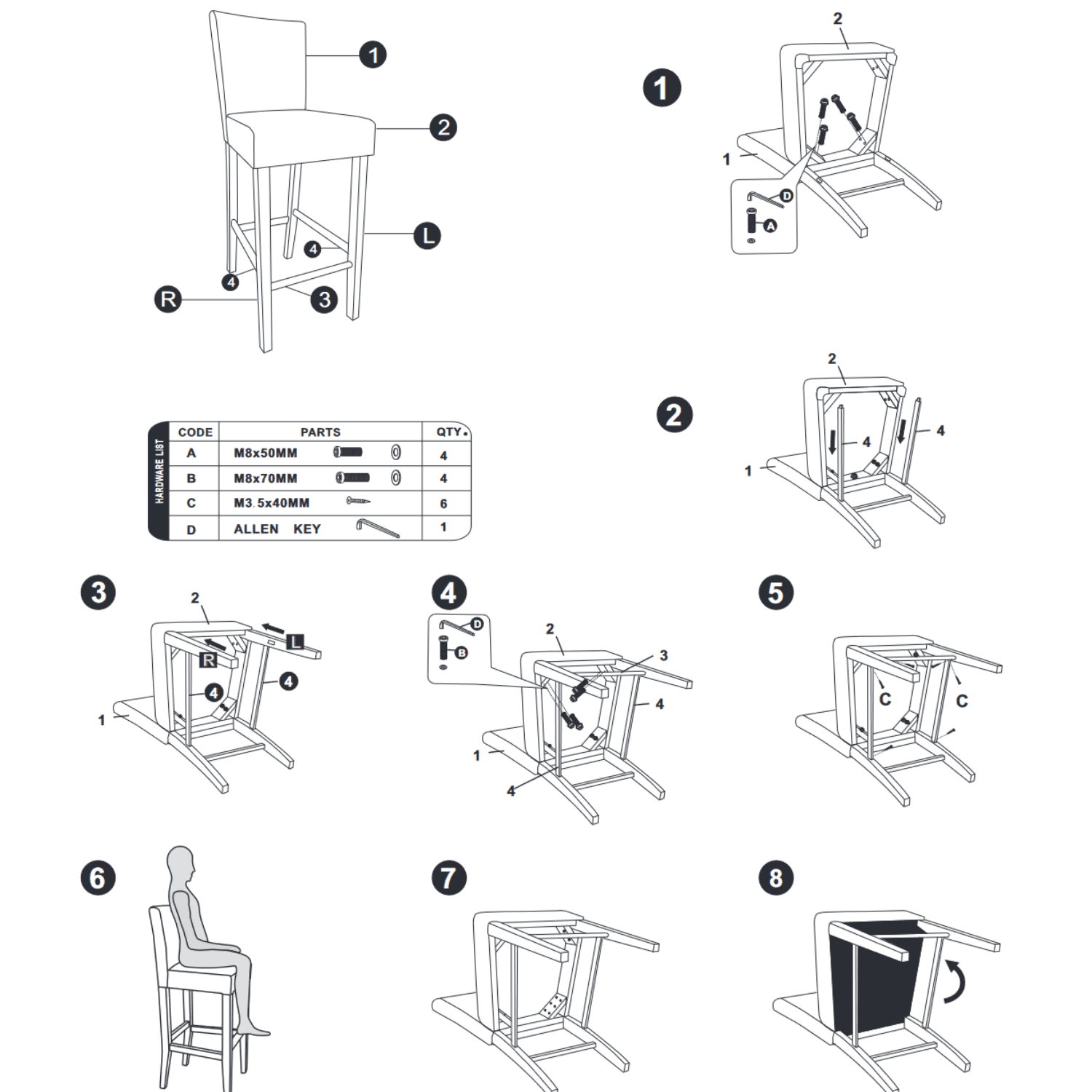 Homy Casa Set of 2 Bar Stools 28'' Upholstered Kitchen Breakfast Chairs Nailhead Bar Stools Full Back & Wood Legs, Gray