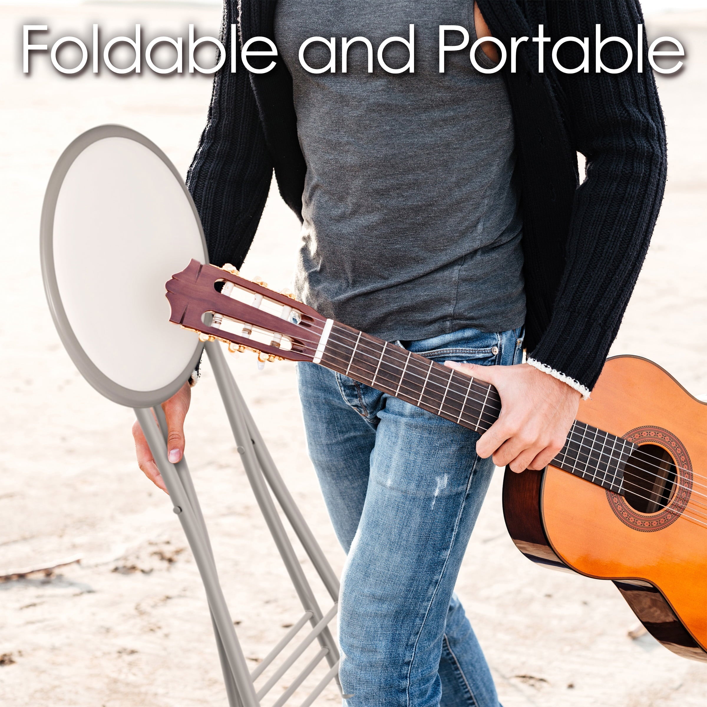 Folding Stool – Heavy Duty 24-Inch Collapsible Padded Round Stool with 300 Pound Capacity for Dorm, Rec Room or Gameroom by Trademark Home (Black)