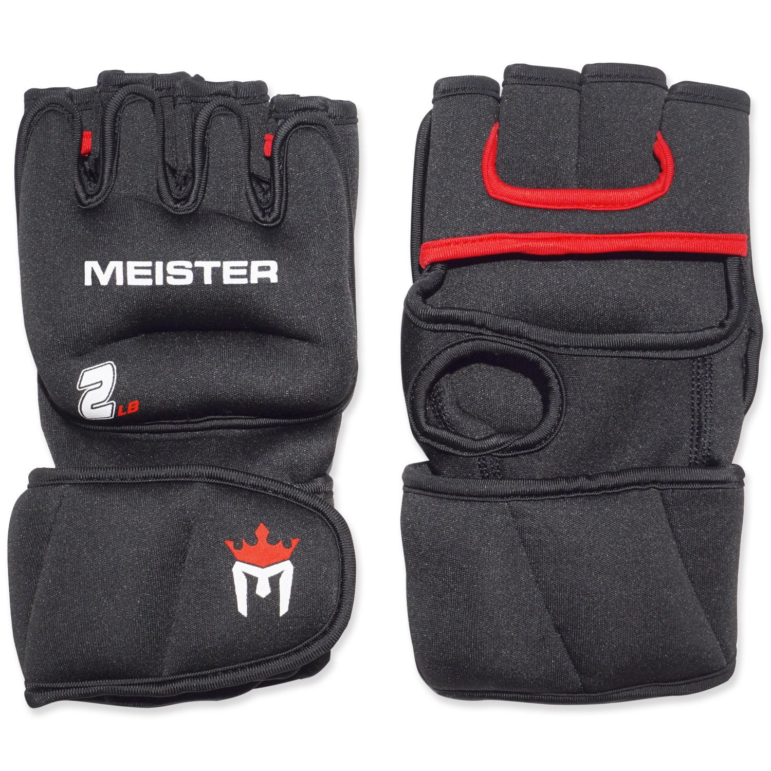 Meister 2 Pound Neoprene Weighted Gloves for Cardio & Heavy Hands (Pair) - 2lb x 2 - Black/Red