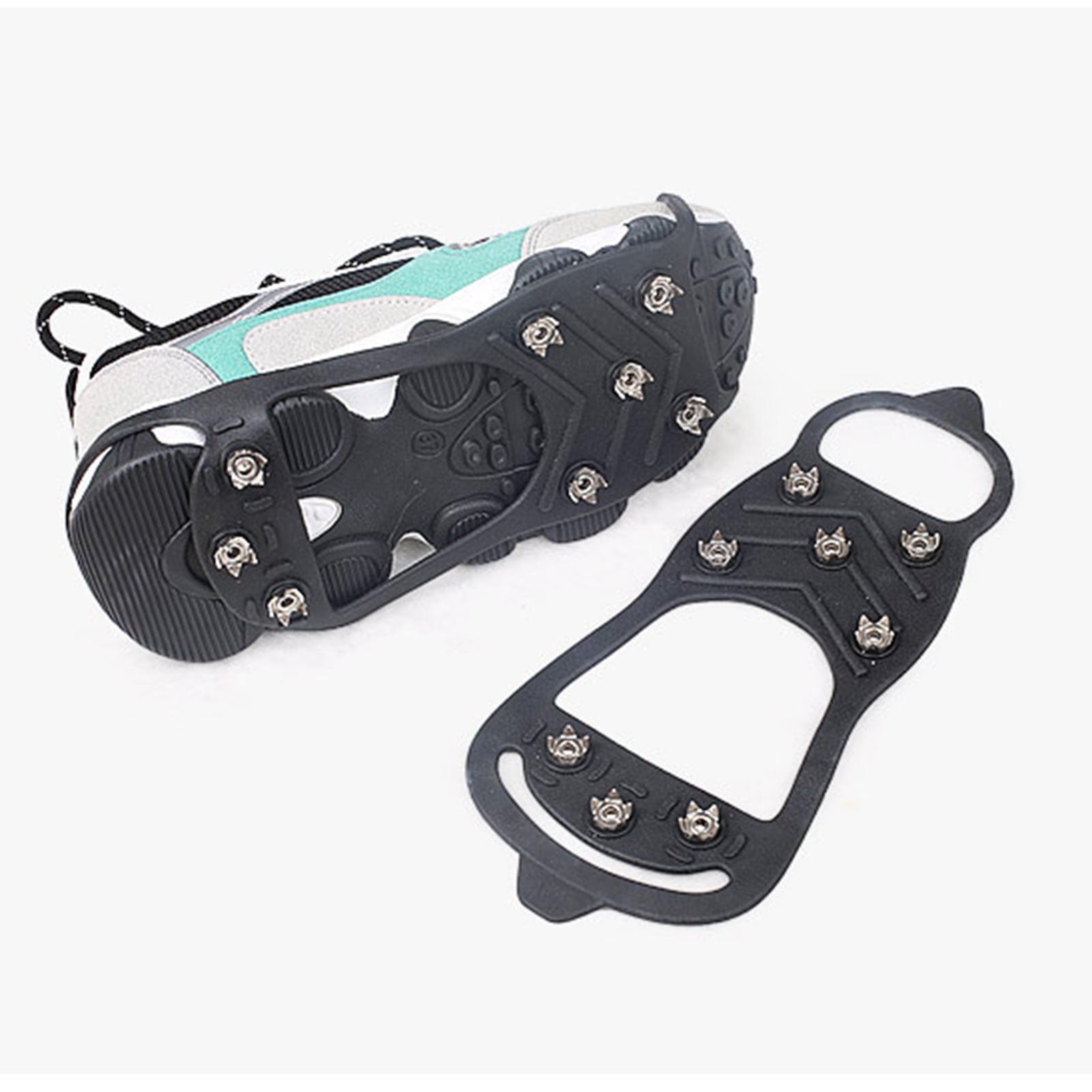 LeKY 2Pcs 8-tooth Anti-Skid Ice Climbing Shoe Spikes Grips Snowshoes Covers Crampons Black M