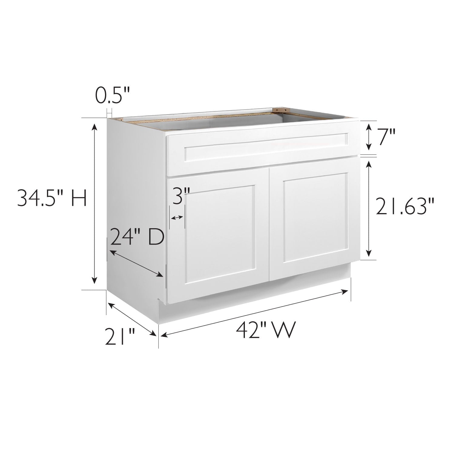 Design House 561506 Brookings Unassembled Shaker Sink Base Kitchen Cabinet 42x34.5x24, White