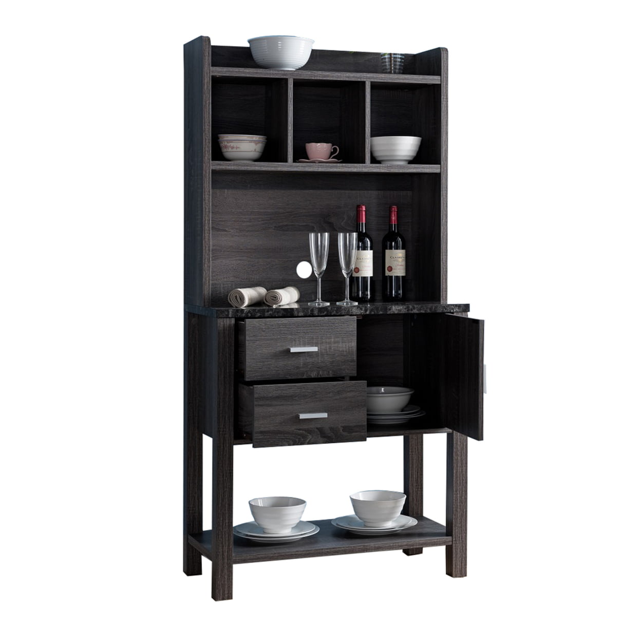 Multi Storage Distressed Wooden Bakers Rack, Gray- Saltoro Sherpi