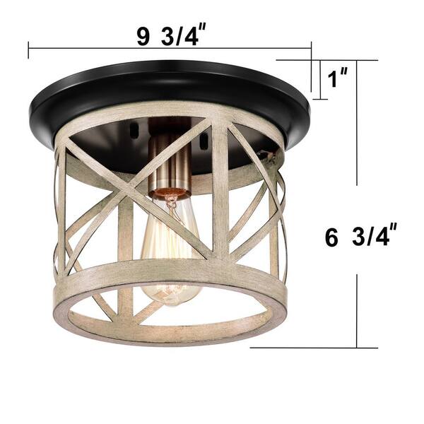9.75 in. 1-Light Oil-Rubbed Bronze and Briarwood Finish Cage Drum Flush Mount