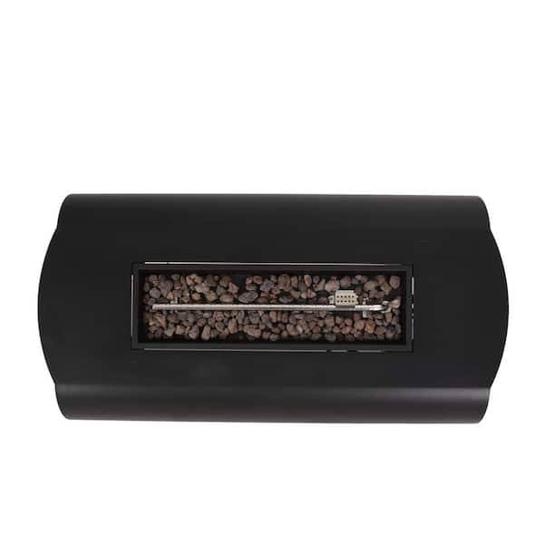 Jesse Dark Grey/Wood Grain Metal Rectangular Stone Fire Pit (No Tank Holder)