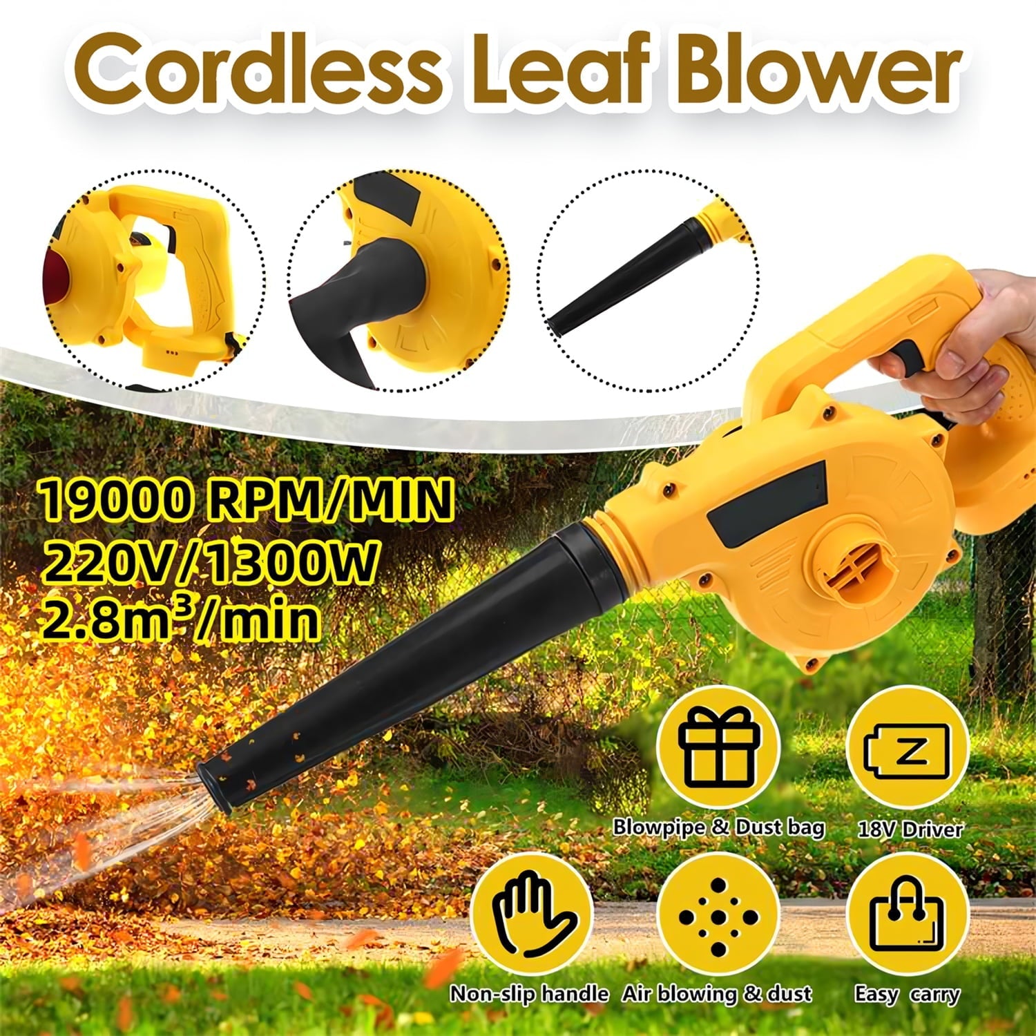 Mini Electric Leaf Blower Cordless, Doosl 2-in-1 Leaf Blower & Vacuum with 2 Battery and Charger for Yard Cleaning Snow Blowing