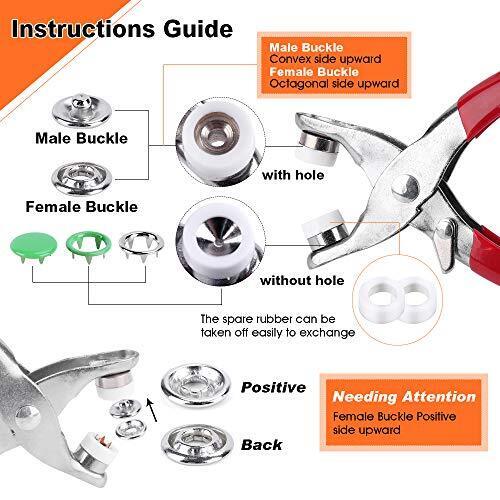 400 Sets 9.5Mm Snap Fasteners Kit Tool 10 Colors Metal Prong Hollow Snaps And