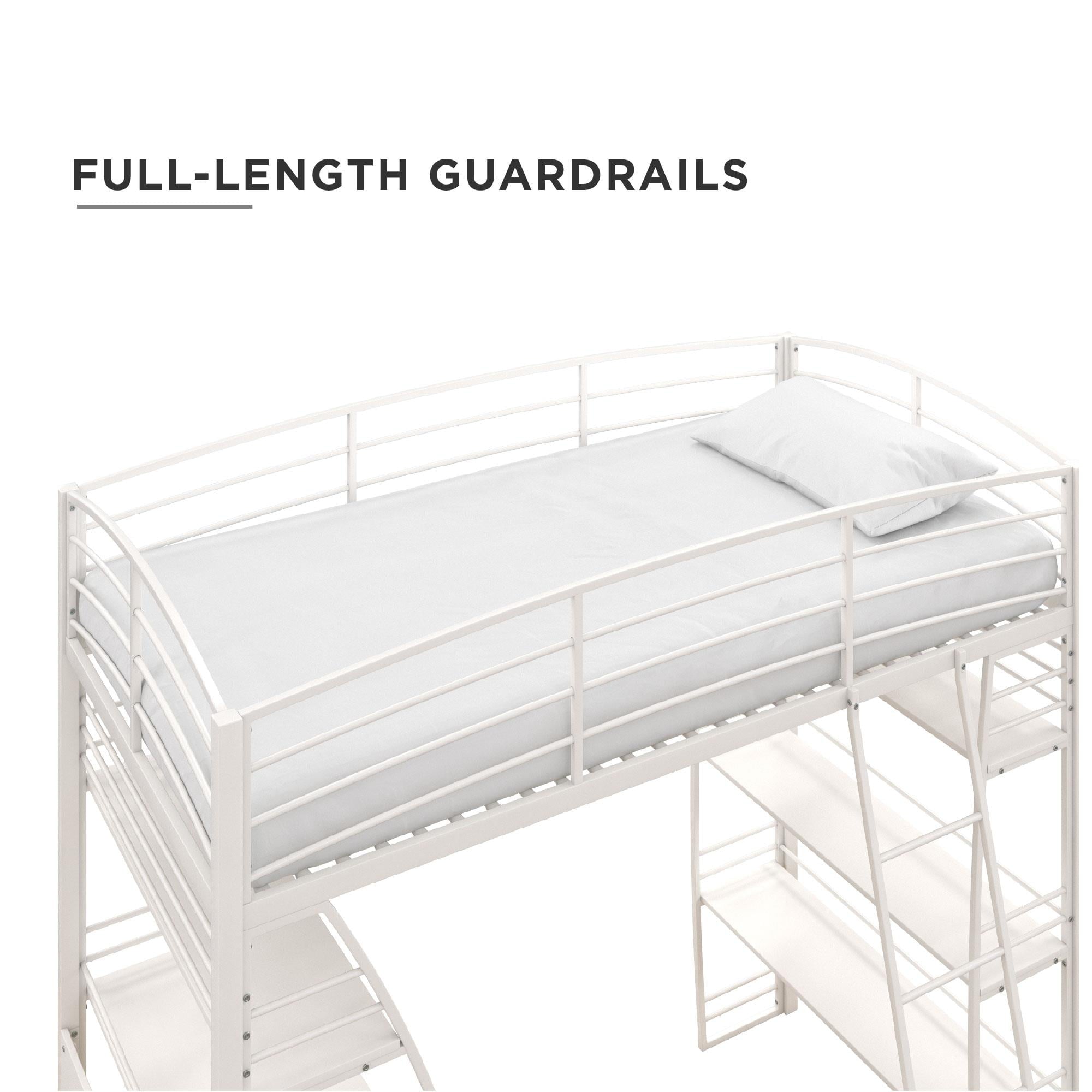 DHP Sage Studio Twin Metal Loft Bed with Integrated Desk and Shelves, Off White