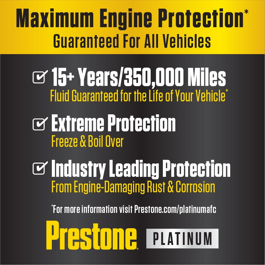 Prestone Platinum Univ Antifreeze+Coolant; 15yr/350k Mi, 1G - Ready to Use 50/50