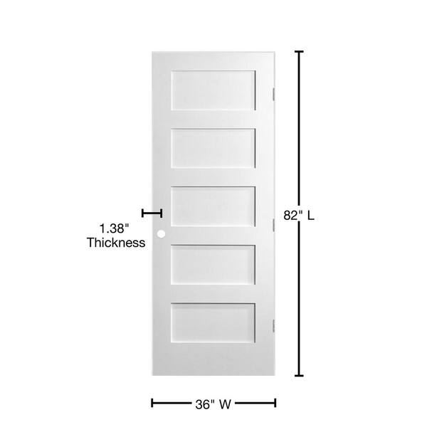 36 in. x 80 in. MDF Series 5-Panel Left-Handed Solid Core Smooth Primed Composite Single Prehung Interior Door