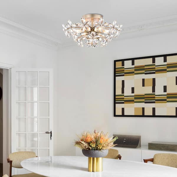 Teresa 17.7 in. 6-Light Brushed Silver-ish Champagne Flower Crystal Flush Mount with No Bulbs Included