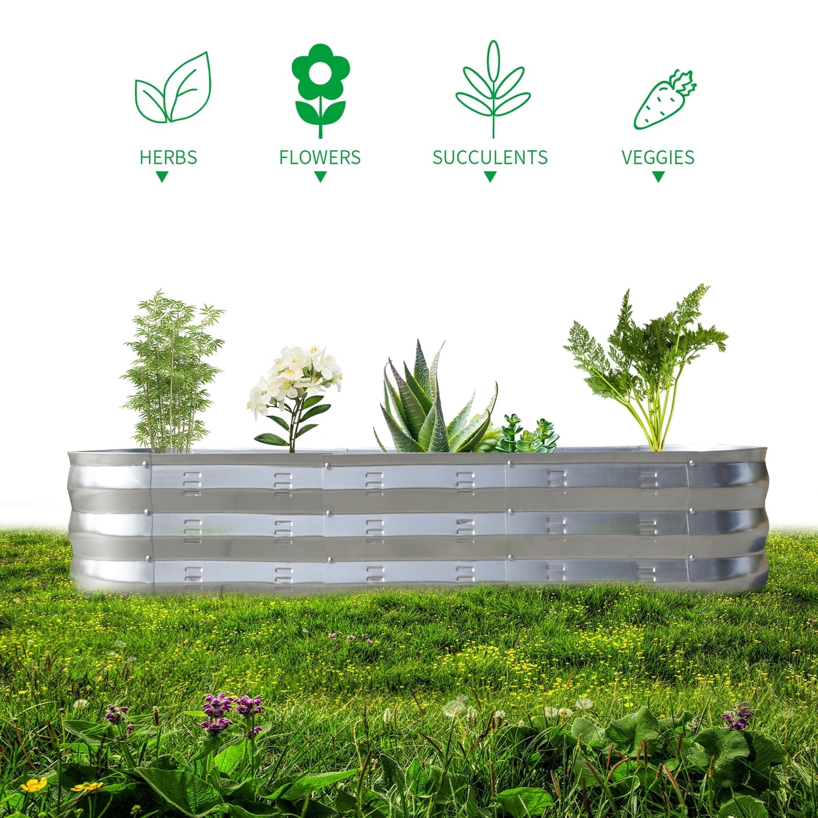 Raised Garden Bed Galvanized Metal Planter Box, 67