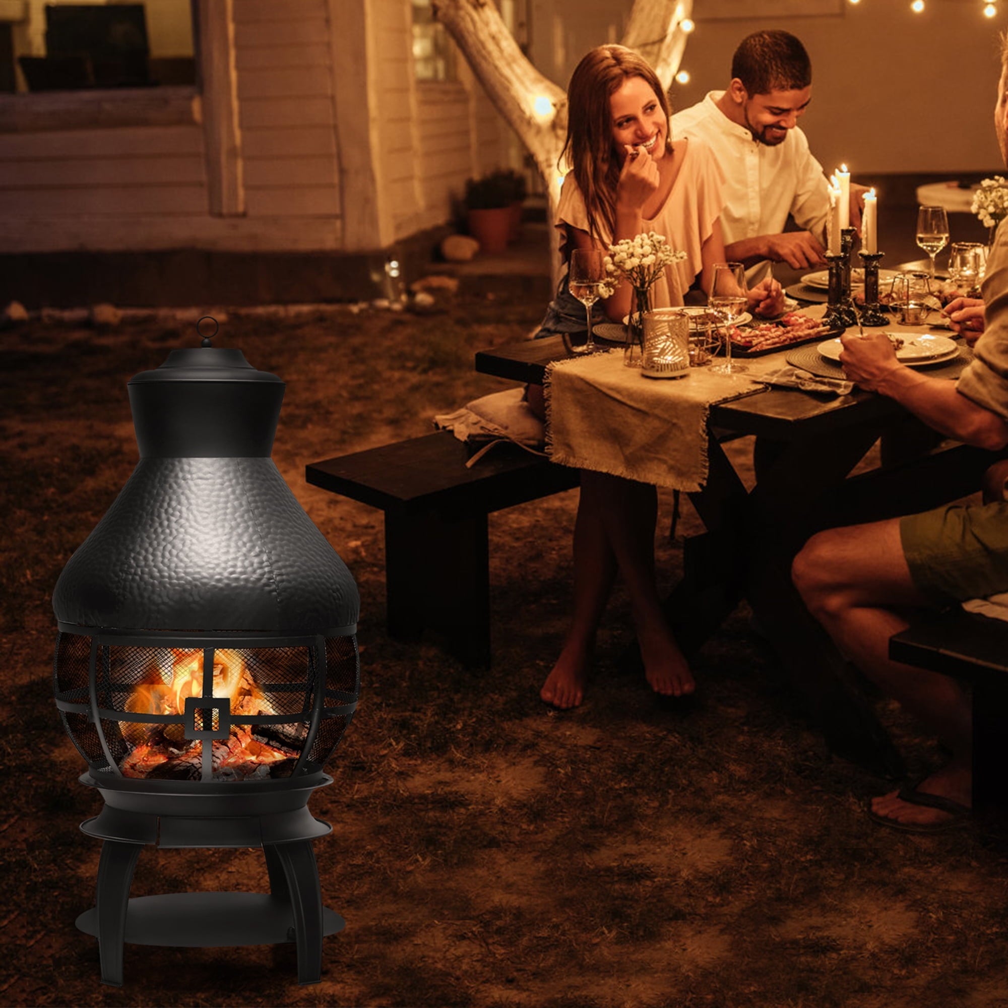 Gymax Patio Fire Pit Chimenea Fireplace Wood Burning Heater Garden Backyard