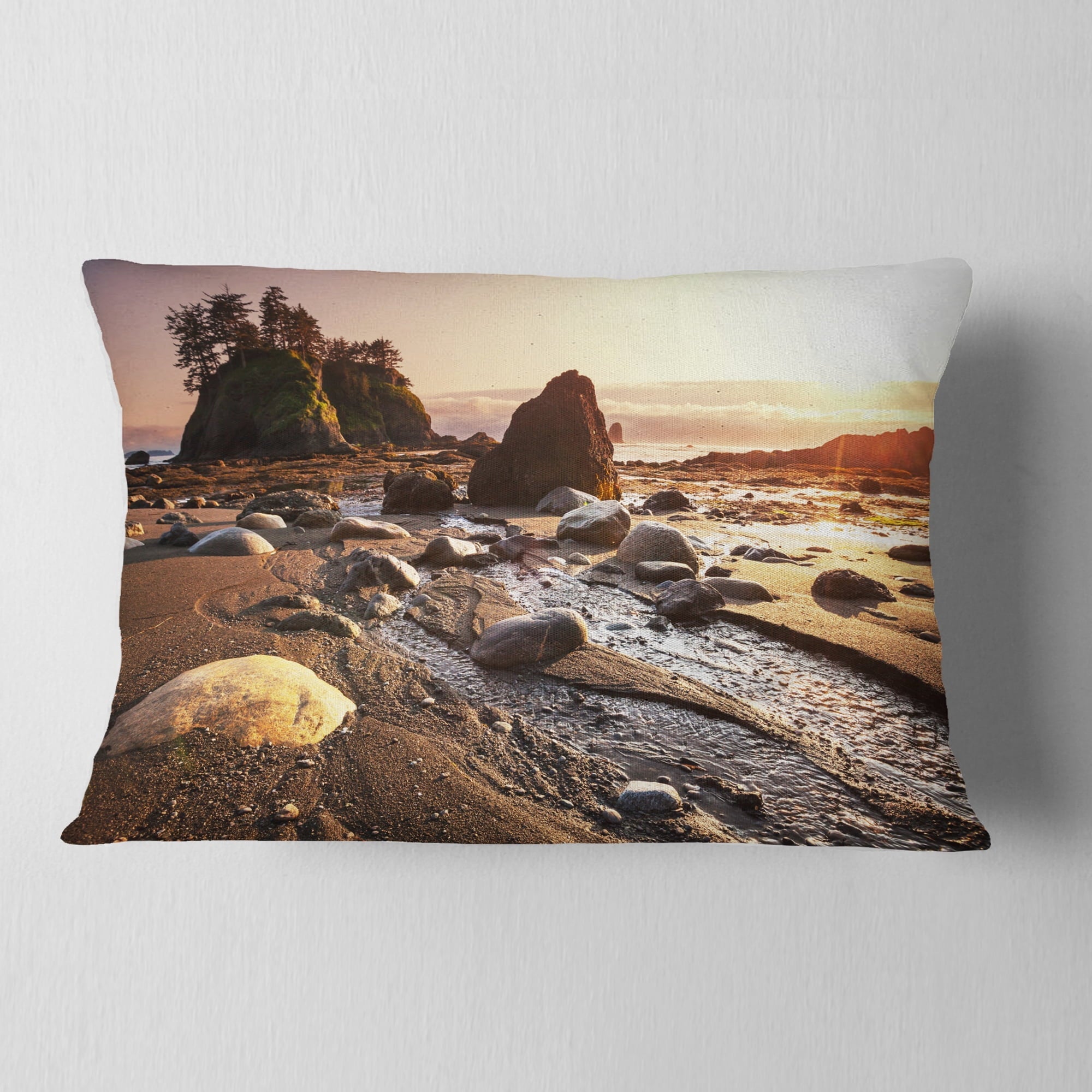 Designart Olympic National Park Coast - Seashore Throw Pillow - 12x20