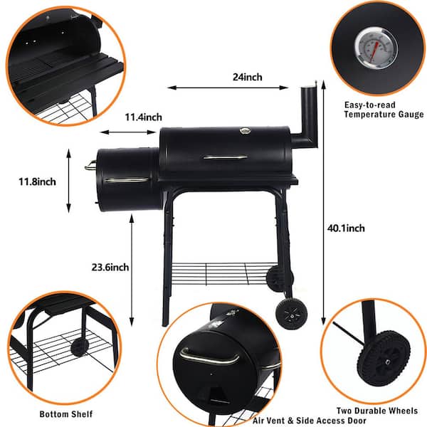 Classic Charcoal Grill in Black with Offset Smoker