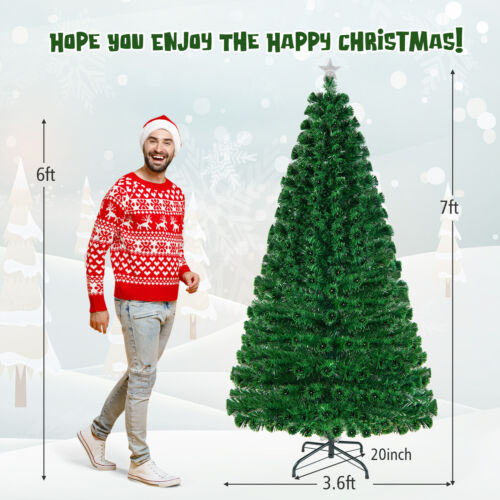 7 Ft Pre-Lit Artificial Christmas Tree Fiber Optic w/ 280 LED Lights & Top Star