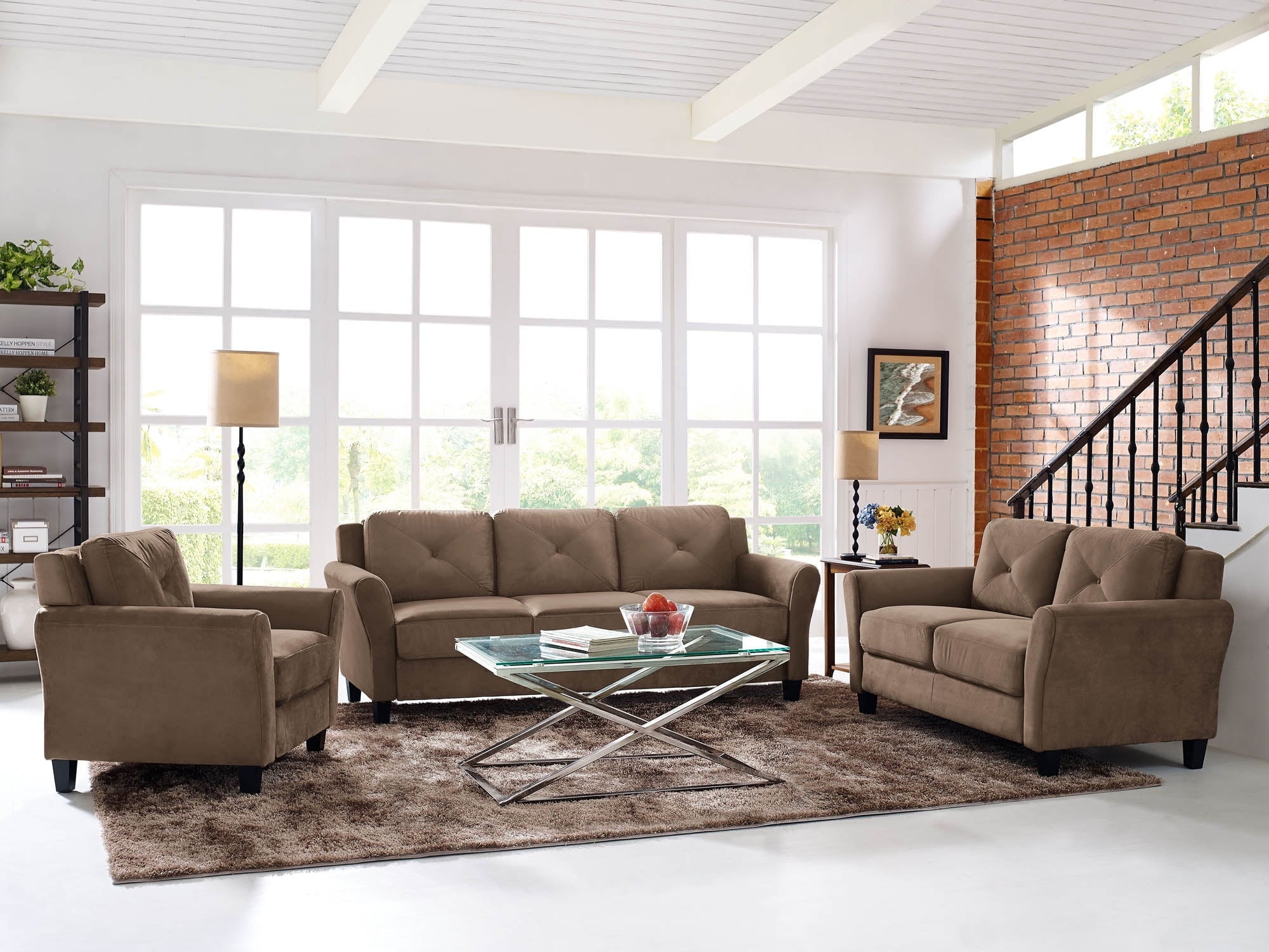 Lifestyle Solutions Taryn Loveseat with Rolled Arms, Brown Fabric
