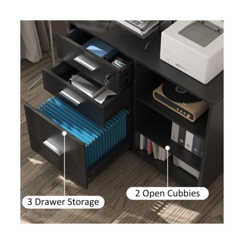 JUMMICO 3 Drawer Mobile File Cabinet, Wood Lateral Filing Cabinet with Lock, ...
