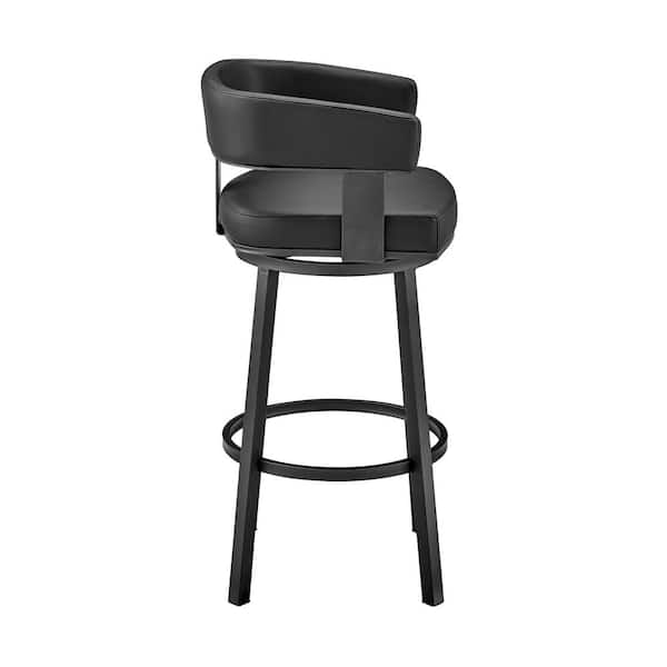 Lorin 38 in. Black Metal Bar Stool with Faux Leather Seat