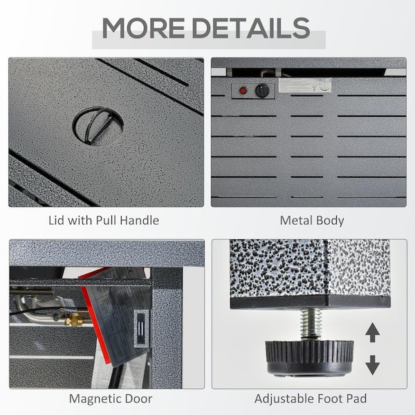 Black Metal Propane Gas Fire Pit Table with Protective Cover, Lid and Red Lava Rocks