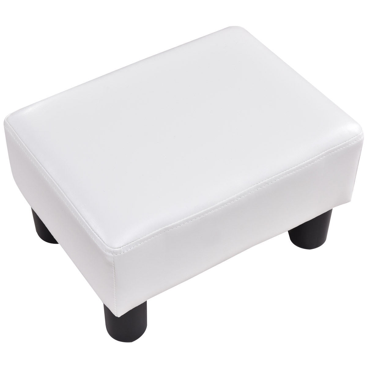 Costway Small Ottoman Footrest PU Leather Footstool Rectangular Seat Stool White