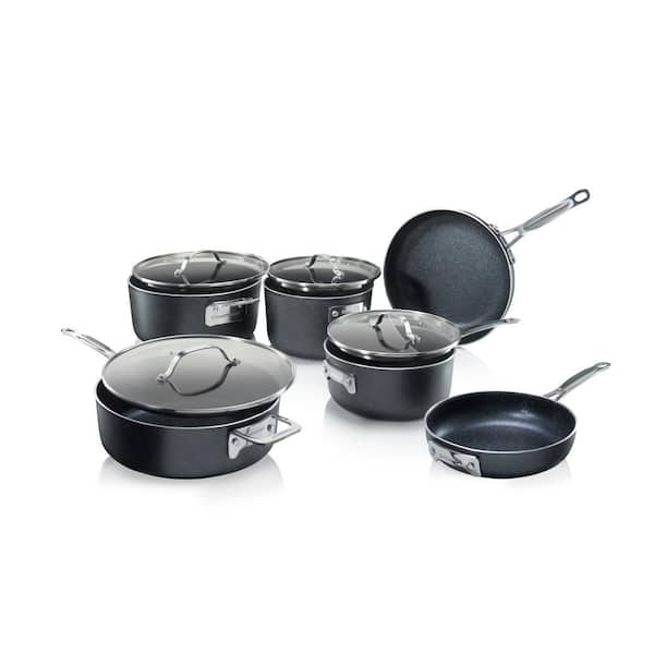 StackMaster 10-Piece Aluminum Non-Stick Diamond Infused Cookware Set with Glass Lids