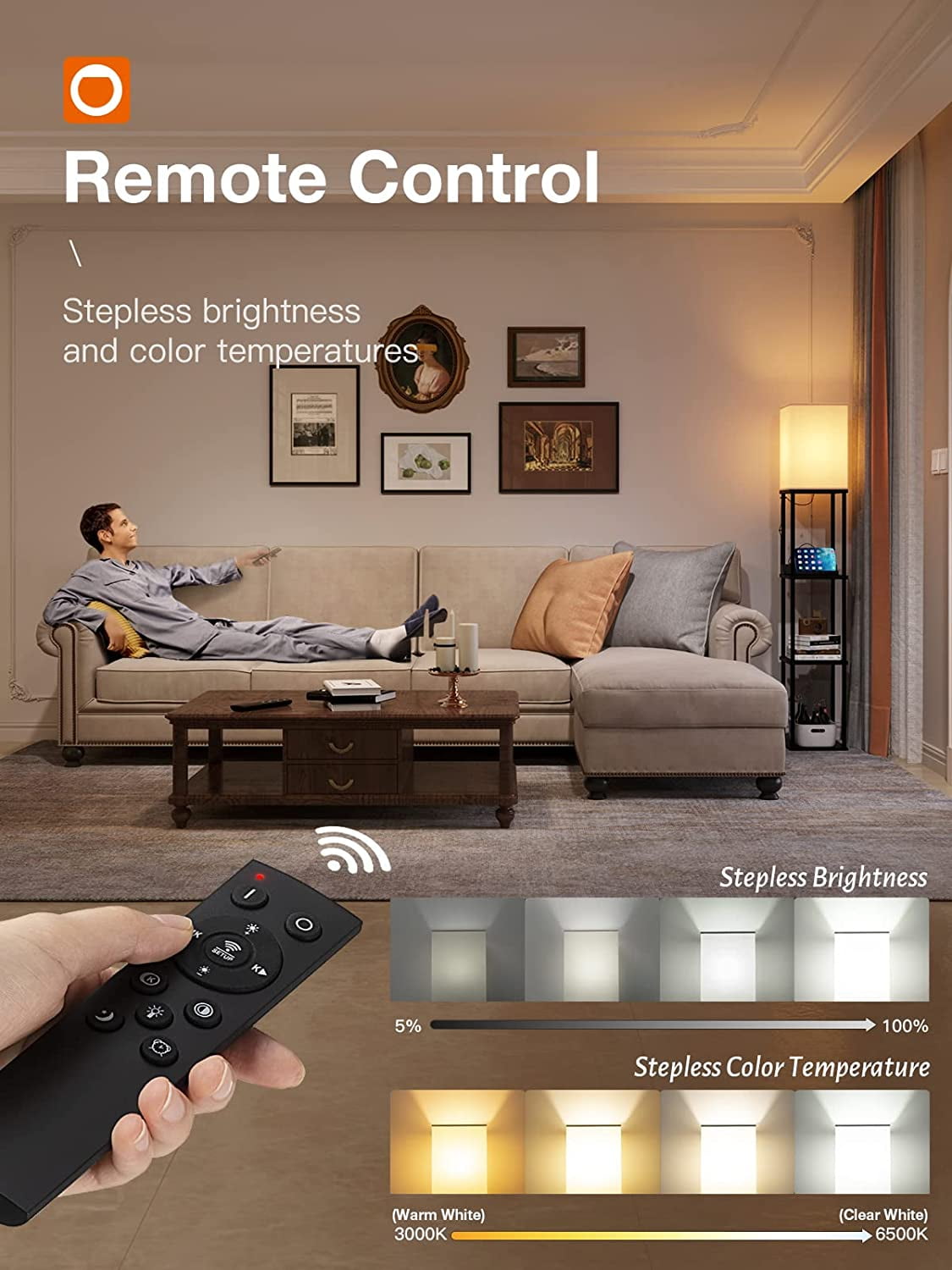 addlon Modern Shelf Floor lamp with Remote and 2 USB Charging Ports and 1 Power Outlet, Display Floor lamp with Shelves for Living Room, Bedroom and Office - Black