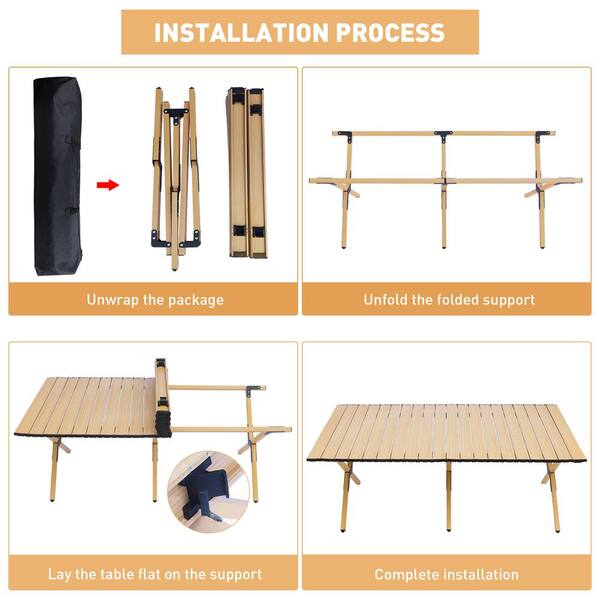 45.66 in. Brown Rectangle Steel Picnic Table Seats 4-6 People with Carry Bag