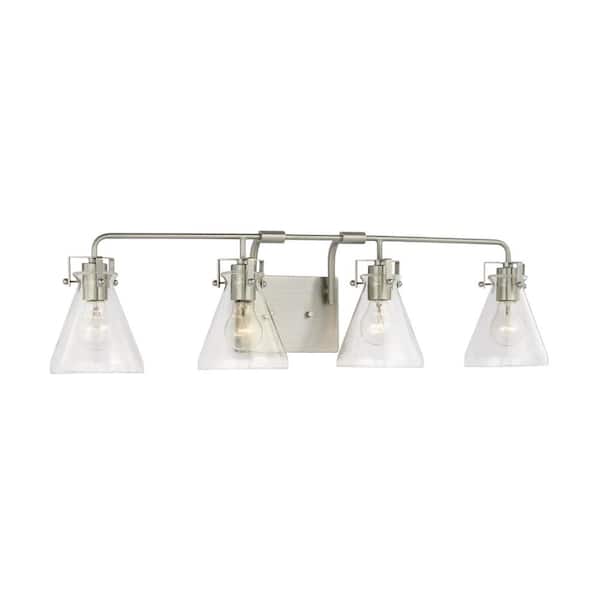 Jaden 33.25 in. 4-Lights Brushed Nickel Bathroom Vanity Light with Clear Seeded Glass Shades
