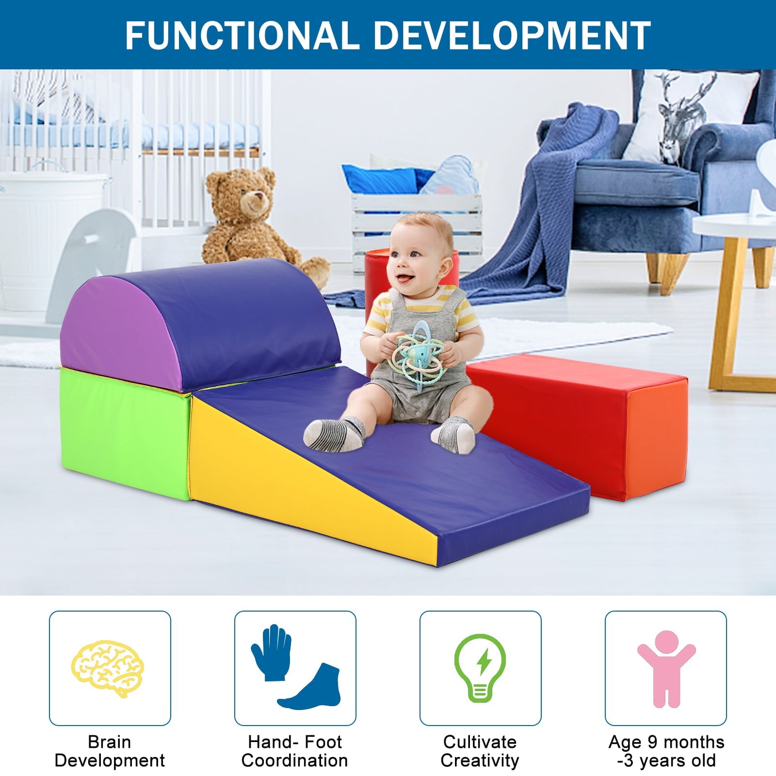 Dkelincs 5-Piece Set Nugget Couch Kids Foam Blocks, Baby Climb and Crawl Activity Play Set for Toddlers 1-3, Indoor Soft Play Equipment