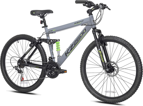Kent 26" KZ2600 Full Suspension Mountain Bike, Grey, Men'S