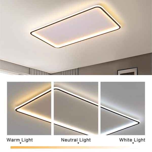 35.5 in. 1-Light White Modern Rectangular Shape Selectable LED Flush Mount Ceiling Light
